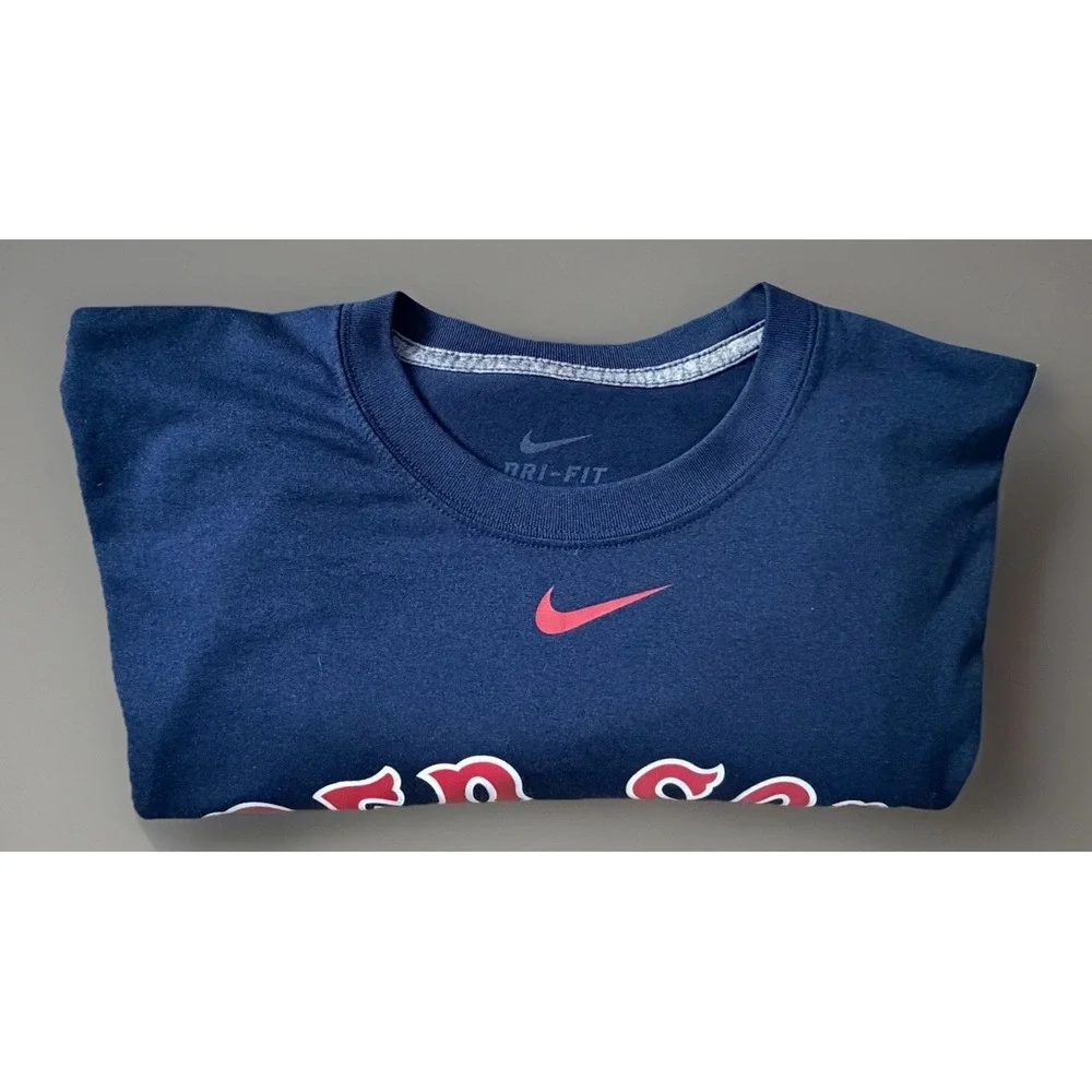 Boston Red Sox The Nike Tee Long Sleeve Shirt Blue Swoosh Logo Small JBHS